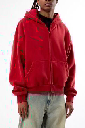 Red Washed Full Zip Cropped Hoodie image number 2