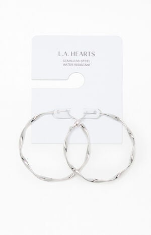 Silver Twisted Hoop Earrings image number 1