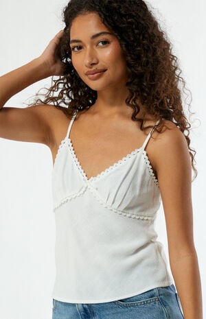 Lace Trim V-Neck Babydoll Tank Top image number 2