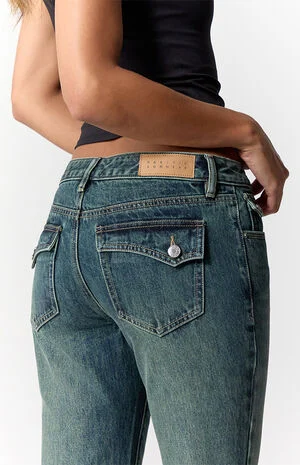 Jade Low Rise Bootcut Jeans Button Pocket Dark Blue image number 5