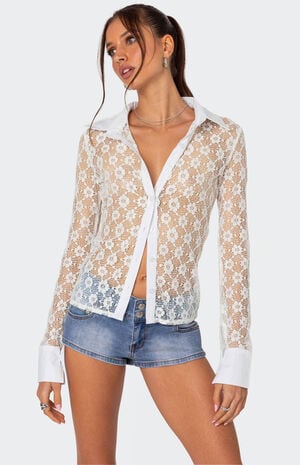 Cecilia Sheer Lace Button Up Shirt image number 1