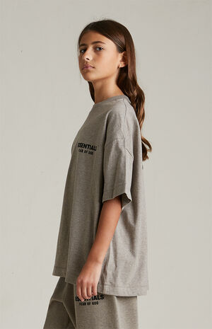 Kids Heather Grey Crew Neck T-Shirt image number 3