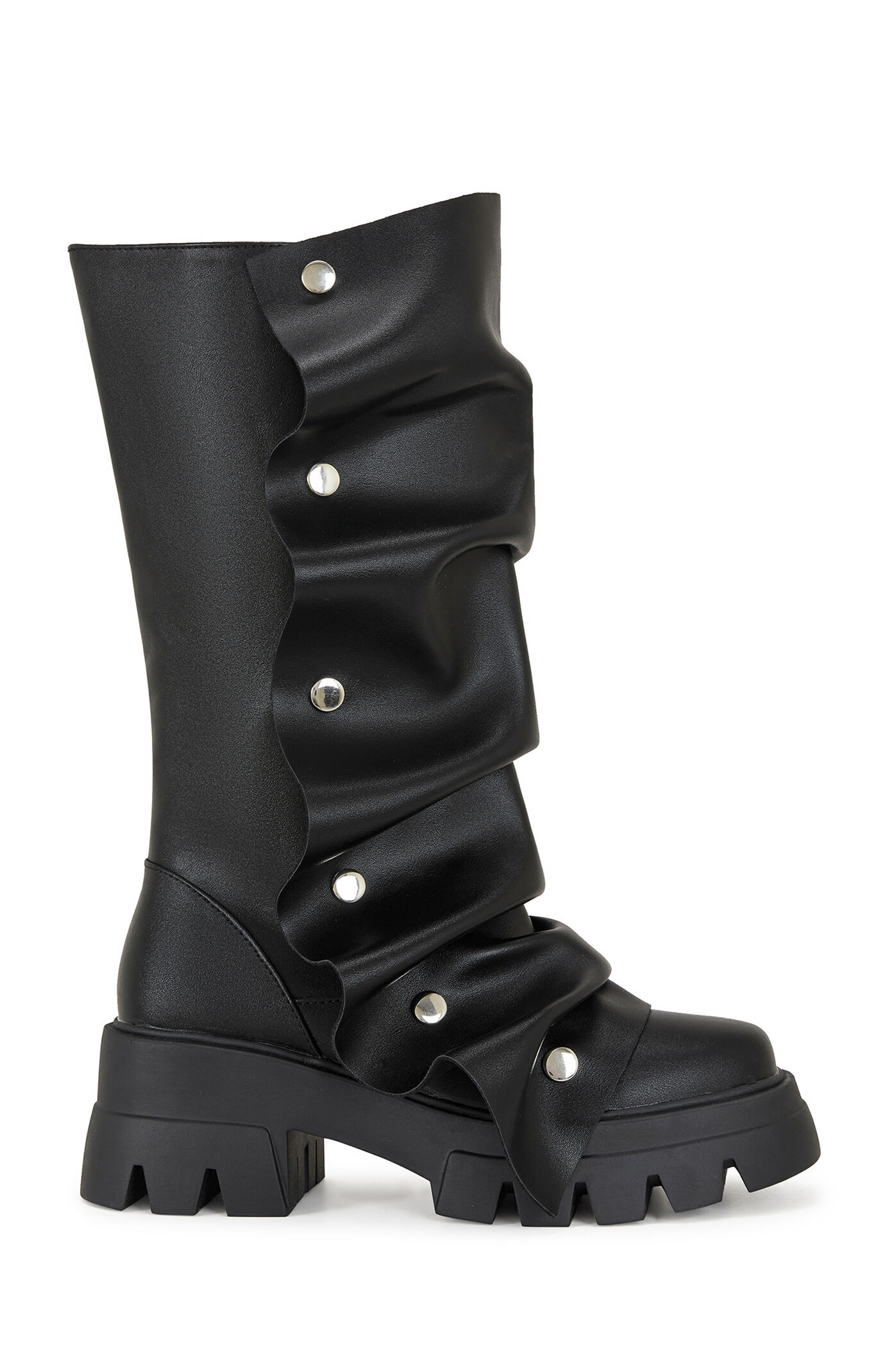 AZALEA WANG Women's Black Sybel Faux Leather Chunky Combat Boots