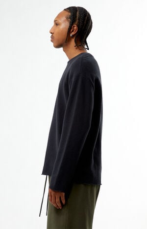 Black Basic Waffle Knit Long Sleeve Shirt image number 3