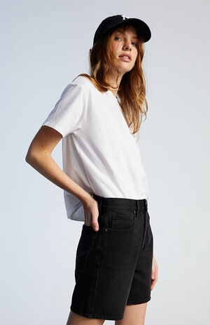 Eco Black Denim Dad Shorts image number 3