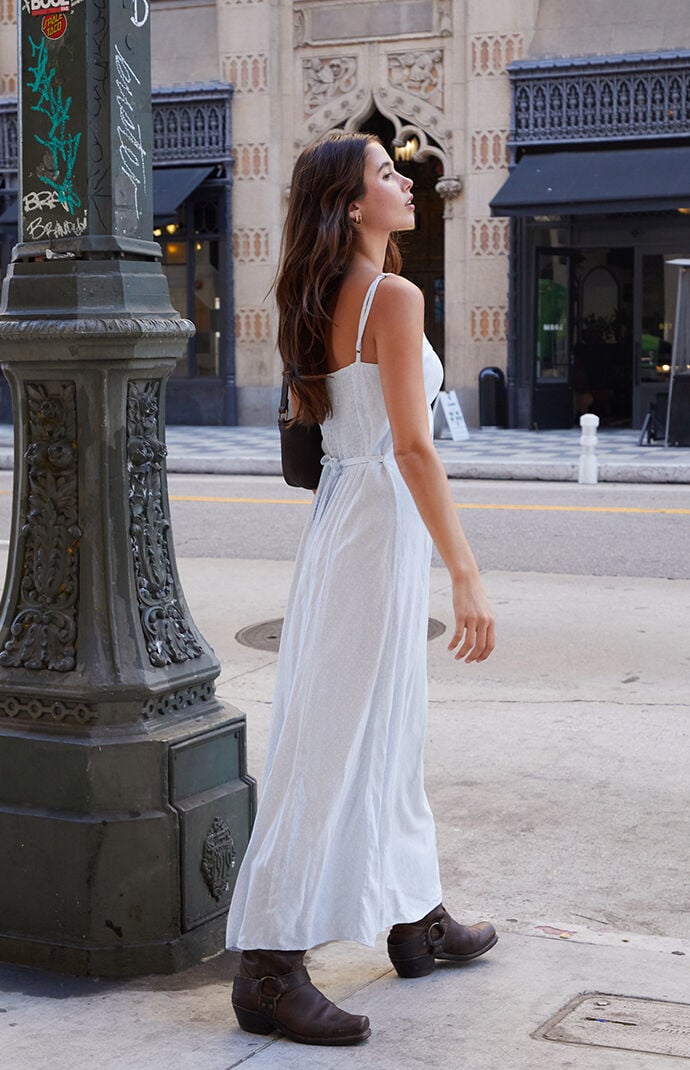 John Galt Blue Floral Tie Front Slip Dress PacSun