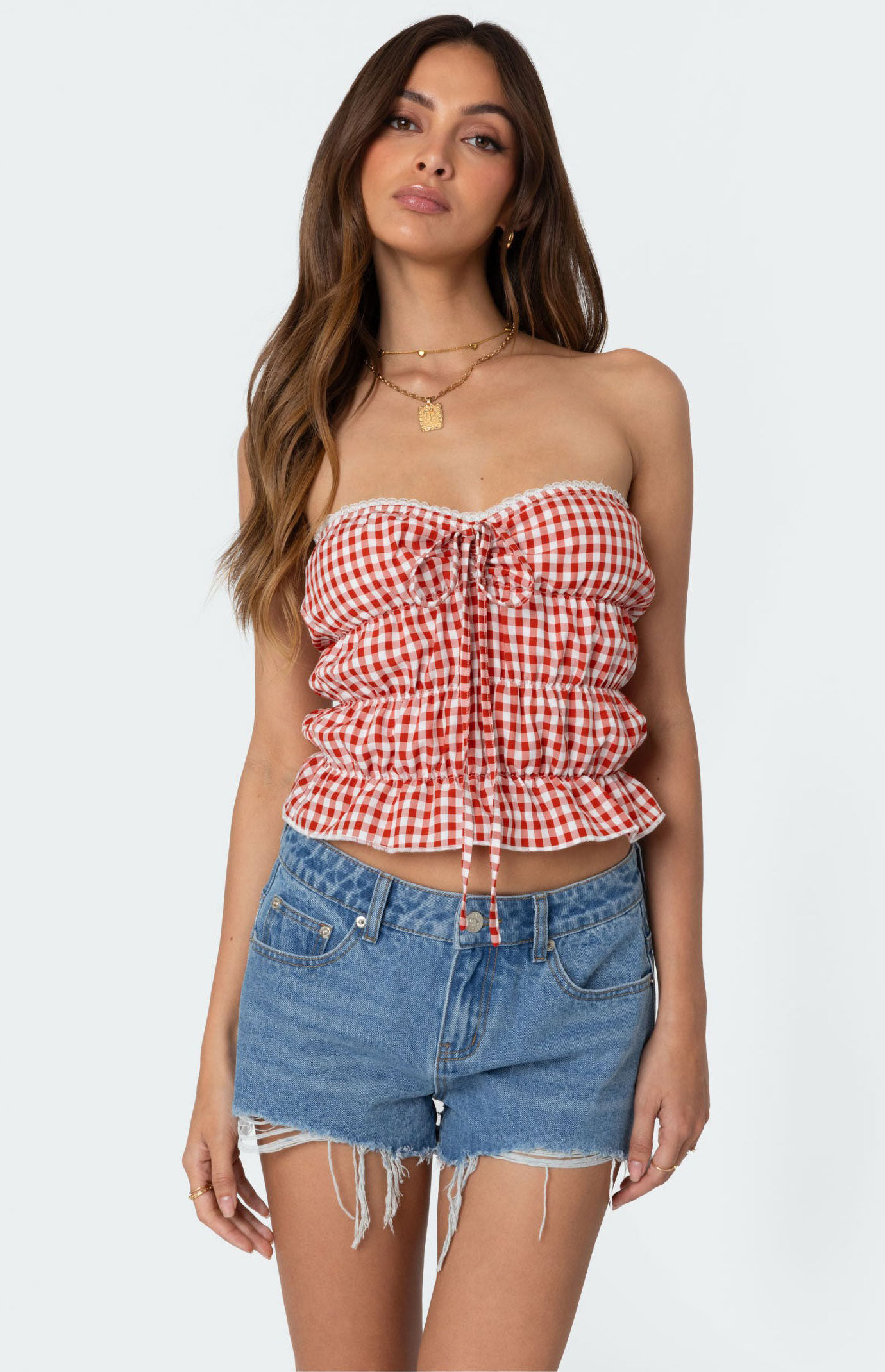 Edikted Lanna Gingham Elastic Scrunch Top | PacSun