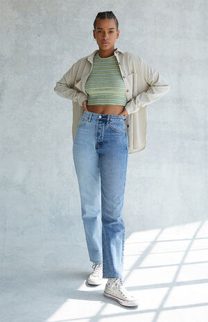 Eco Two-Tone Blue Dad Jeans image number 1