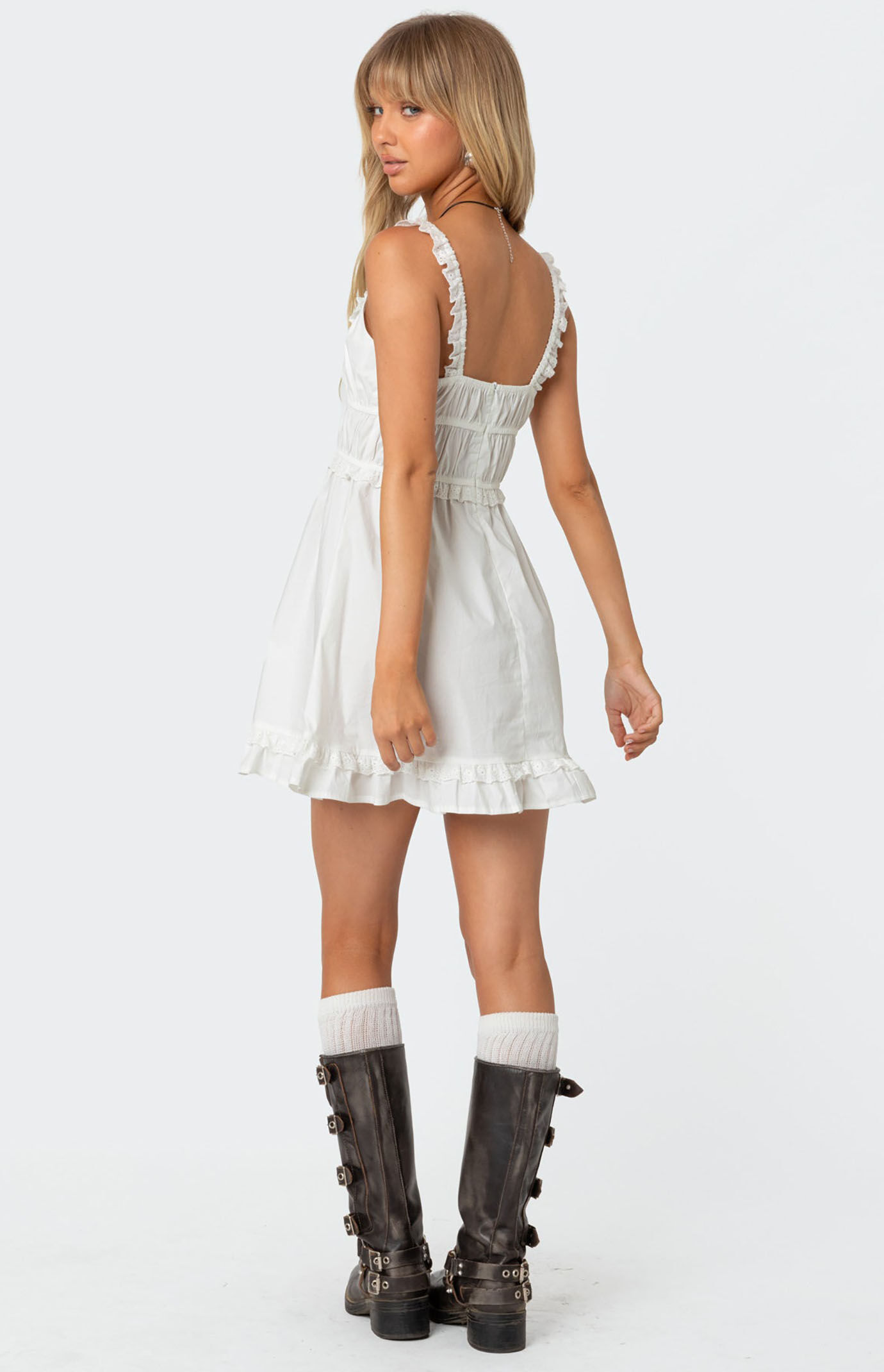 Edikted Eyelet Frill Mini Dress | PacSun