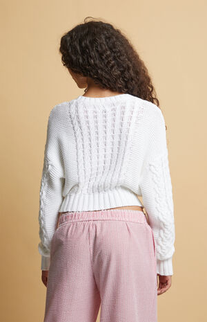Heart Cable Knit Crew Neck Sweater image number 4