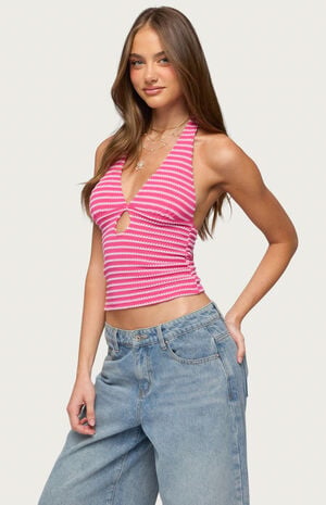 Maylah Striped Keyhole Halter Top image number 2