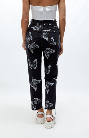 Black Butterfly High Waisted Straight Leg Jeans image number 3