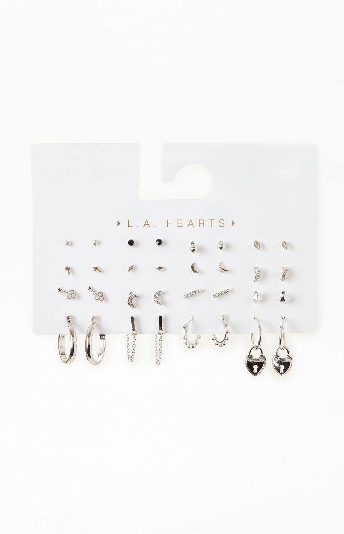 16 Pack Silver Earrings