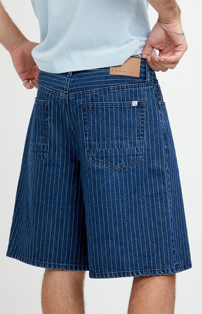 Pacsun Parker Baggy Jean Shorts Striped Dark Blue | Pacsun