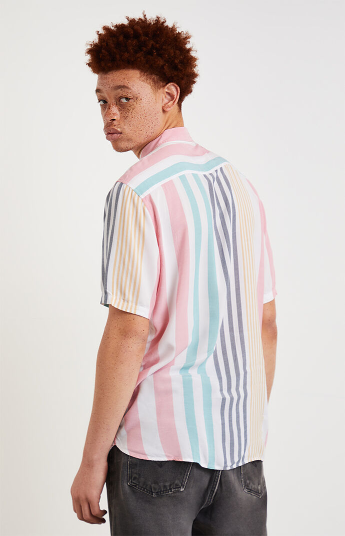 Holiday Striped Short Sleeve Button Up Shirt