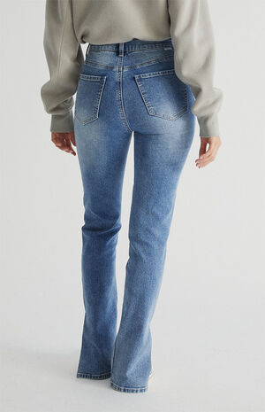 Medium Blue High Waisted Slim Flare Jeans image number 3