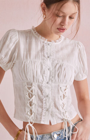 Gabbie Lace Up Short Sleeve Top image number 2