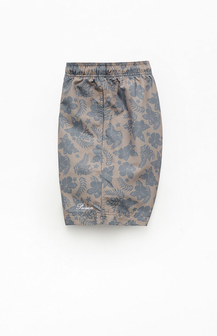 Pacsun Brown Flower 6.5" Swim Trunks