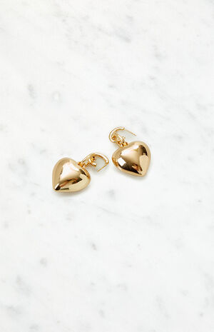 Gold Bubble Heart Gold Earrings image number 2