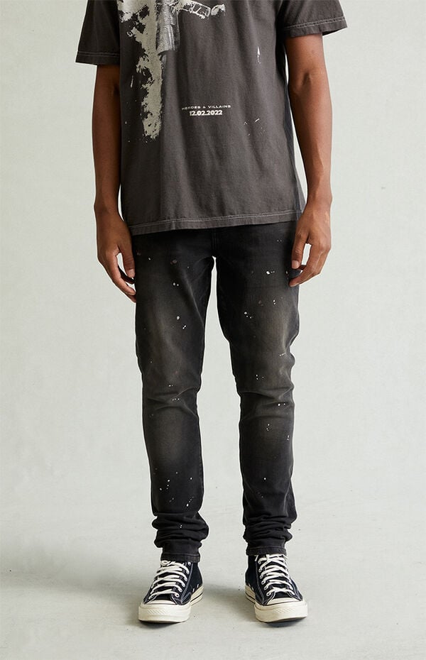 Pacsun Bryce Stacked Skinny Jeans Stretch Paint Splatter Faded Black