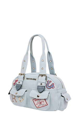 Light Blue Multi Patch Satchel Bag image number 5