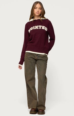 Edikted Varsity Contrast Layered Knit Hoodie image number 4