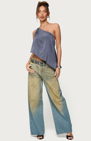 Asymmetric Satin Effect One Shoulder Top image number 4