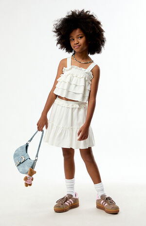 White Linen&nbsp;Ruffle&nbsp;Skirt image number 5