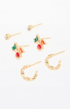 3 Pack Cherry Earrings image number 3