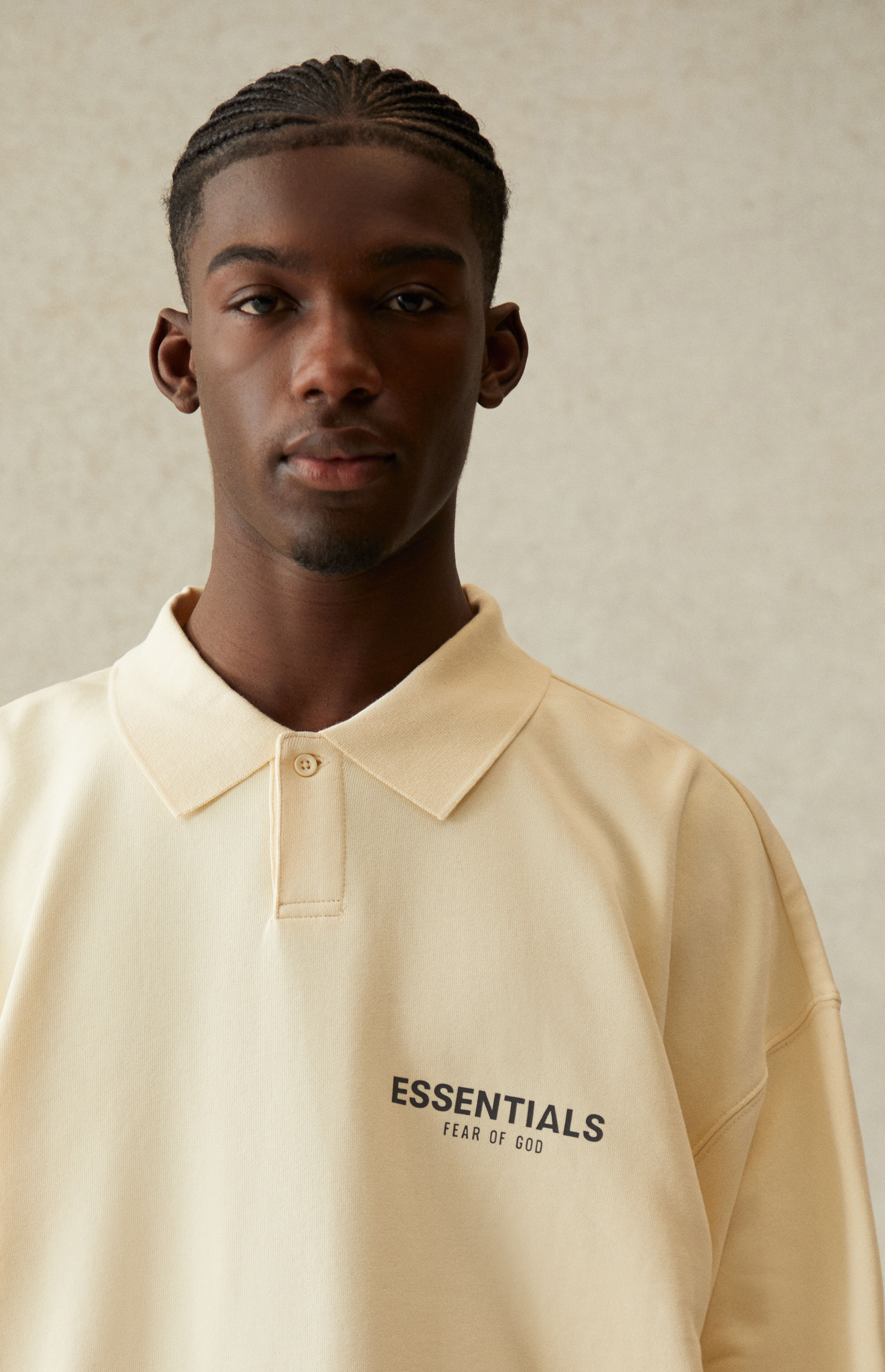 Cream long top sleeve polo shirt