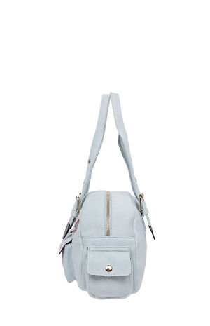 Light Blue Multi Patch Satchel Bag image number 8