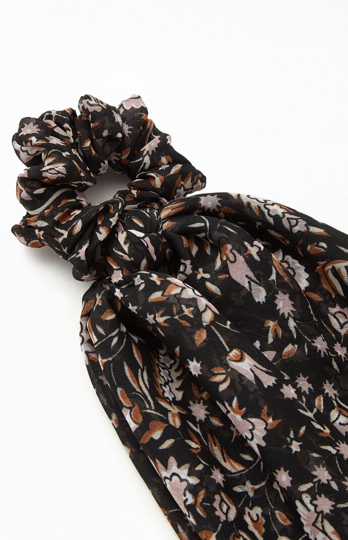 Black Floral Flowy Scrunchie