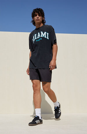 Black Slubby Textured Volley Shorts image number 2