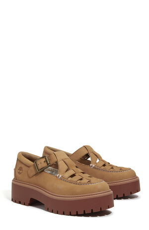 Women's Beige Nubuck Stone Street Buckle Mary Jane Shoes image number 4