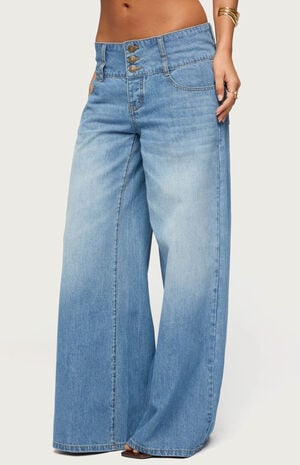 Wide Waistband Low Rise Baggy Jeans image number 2