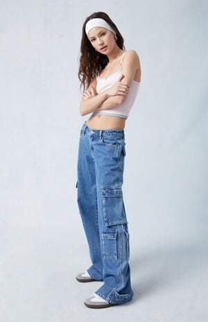 Medium Indigo Low Rise Baggy Cargo Jeans image number 2