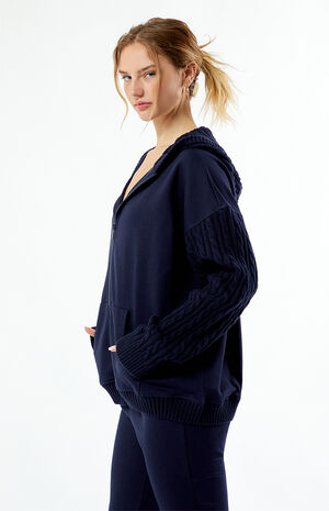 Cable Knit Sleeve Zip Up Hoodie image number 3