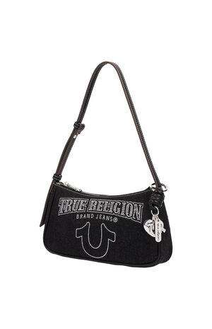 Bling Logo Black Denim Shoulder Bag image number 3