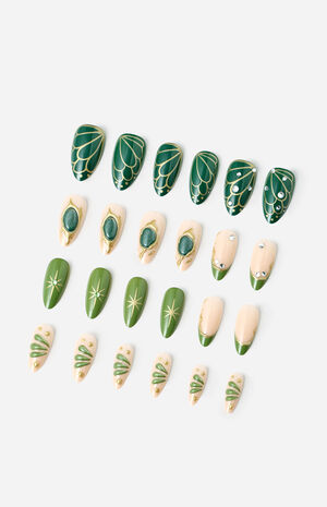 Green Butterfly Almond Press-On Nails image number 4