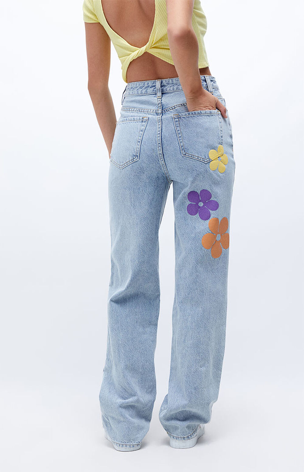 PacSun Light Blue Flower Graphic Boyfriend Jeans PacSun