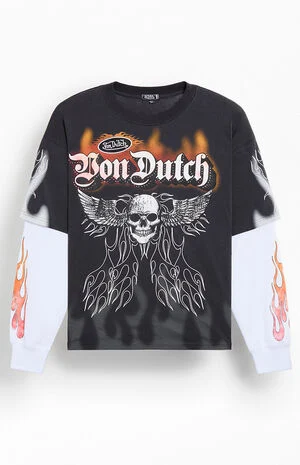 Skull 2fer Layered Long Sleeve T-Shirt image number 1