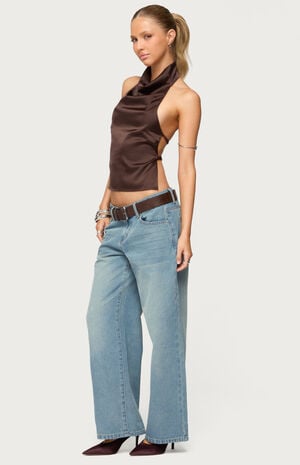 Satin Effect Backless Cowl Neck Top image number 4