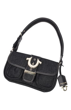 Black Double Pocket Denim Satchel Bag image number 2