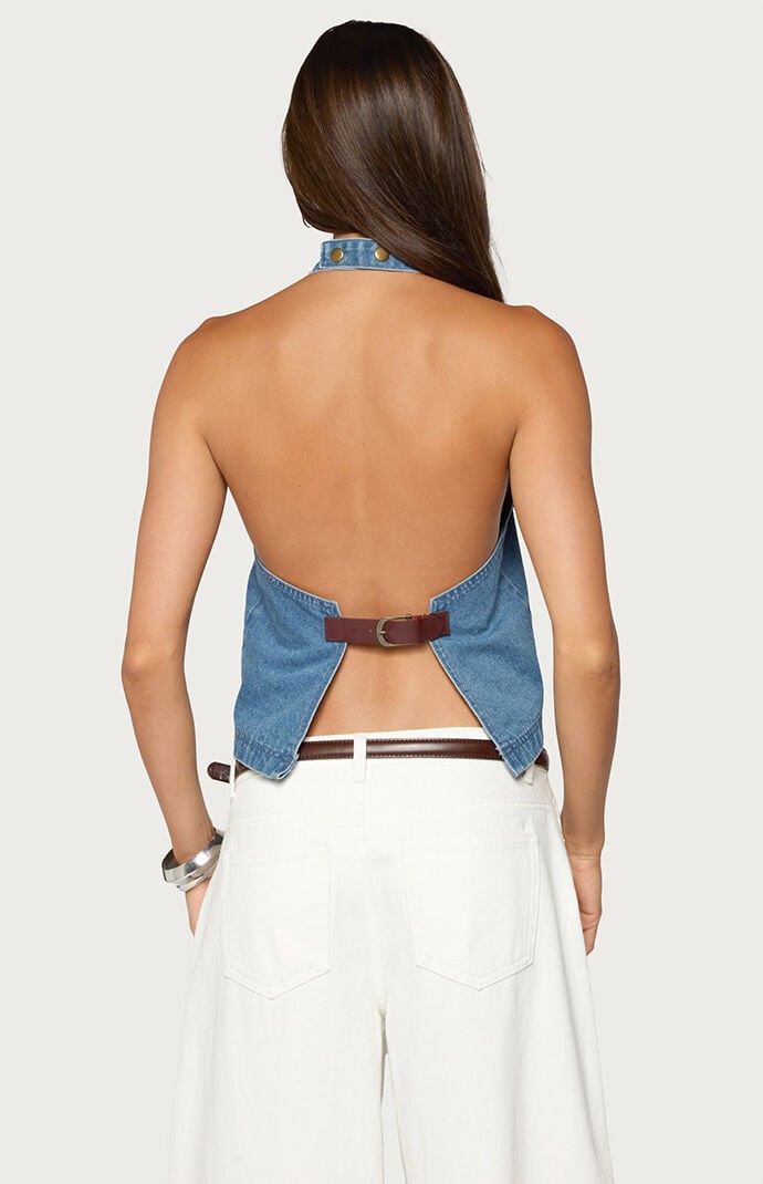 Edikted Teddie Backless Denim Halter Top