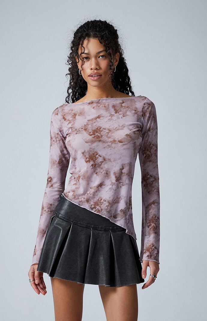 Third Charm Gretchen Mesh Printed Boat Neck Long Sleeve Top | Pacsun
