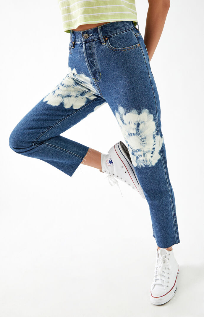 Tie Dye High Waisted Straight Leg Jeans