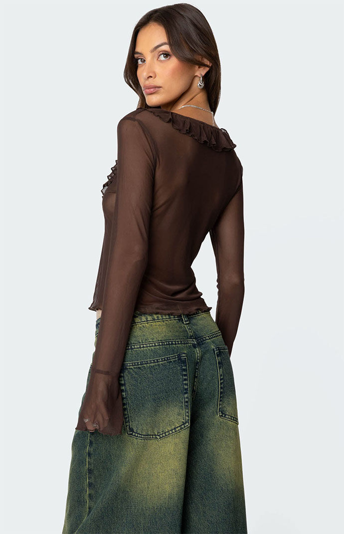 トップス decollete sheer deployment volume sleeve Edikted Sheer Mesh Ruffled Top | PacSun