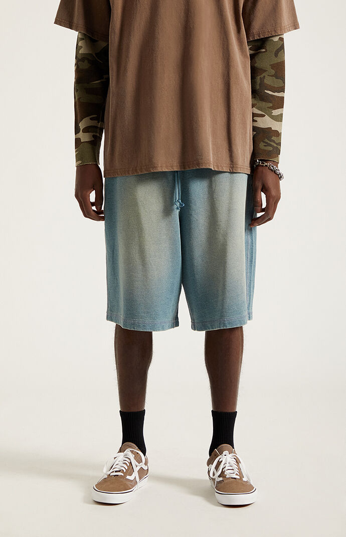 Pacsun Washed Blue Fleece Baggy Sweat Shorts
