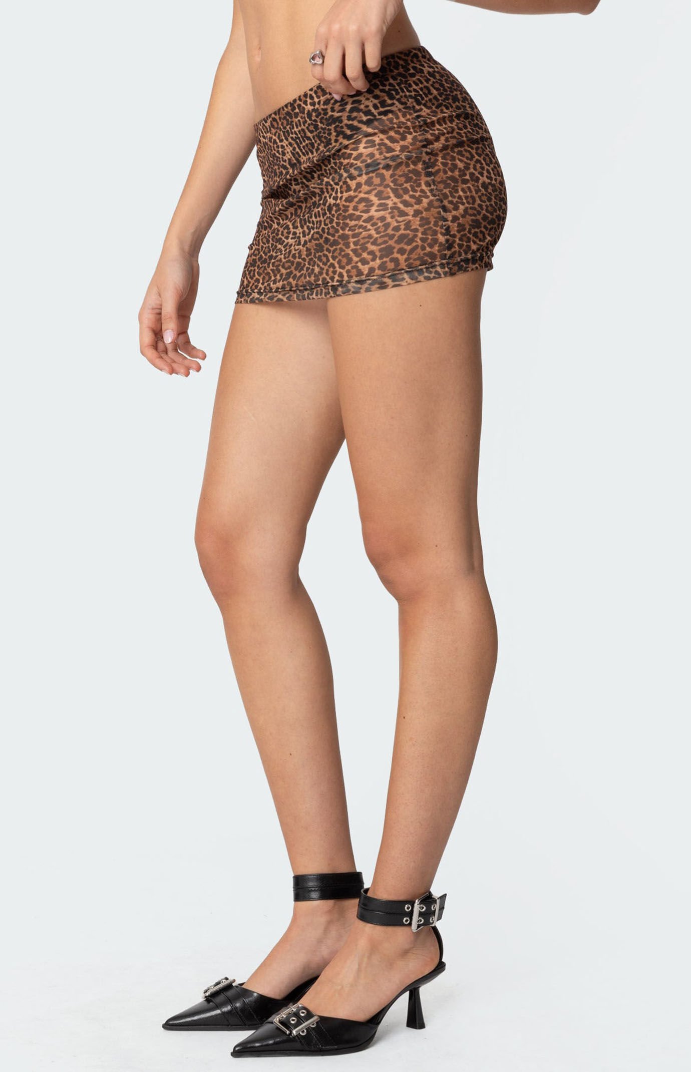 Edikted Leopard Printed Sheer Mesh Mini Skirt