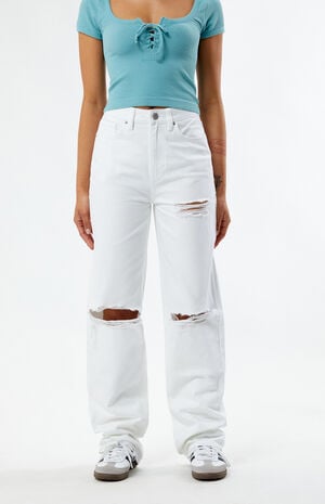 Eco White Ripped '90s Boyfriend Jeans image number 1